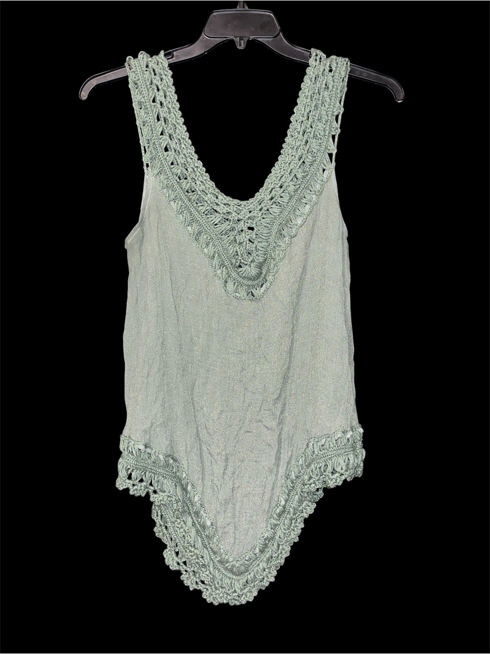 Ultra Flirt Sage Green Crochet-Trim Sleeveless Camisole